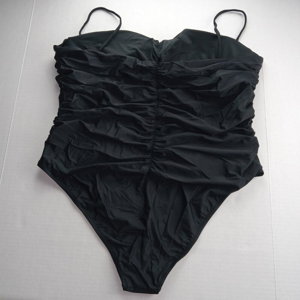 J. Crew Women's Ruched Sweetheart One Piece Swimsuit Sz 24 Black Removable Pads - Picture 4 of 8